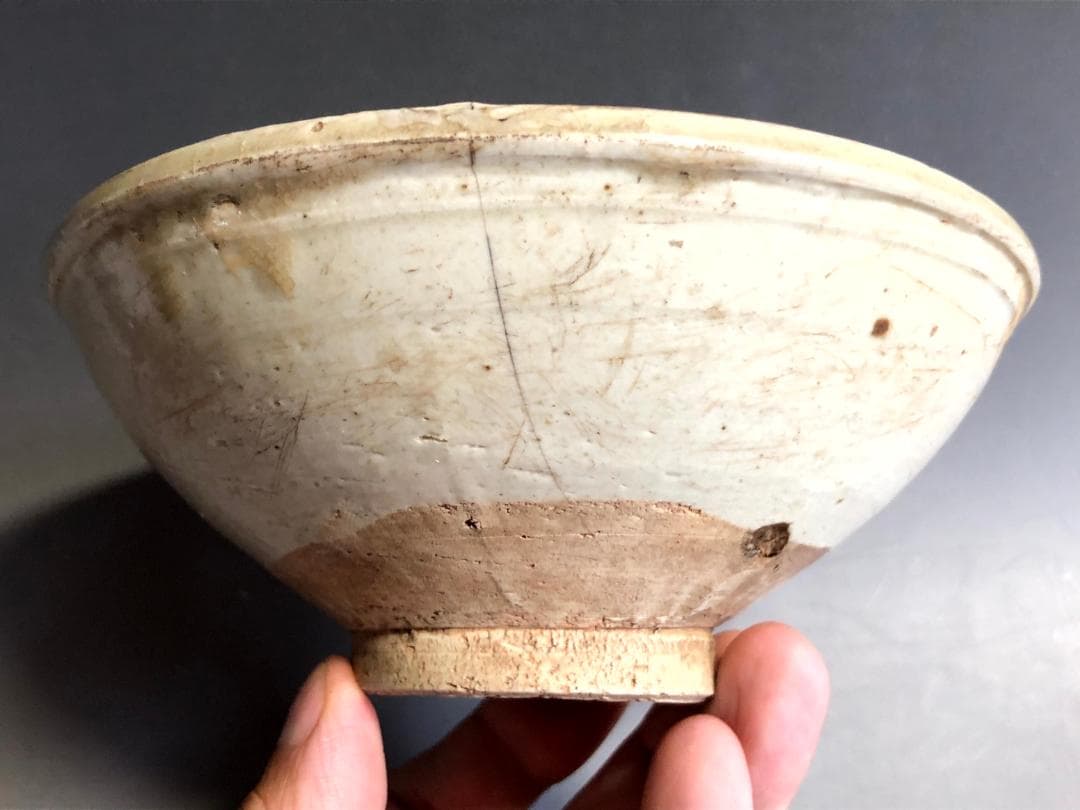 茶碗■白釉古陶粉引茶碗 江戸期抹茶碗 広口 古玩 唐物 古美術 時代物 骨董品■