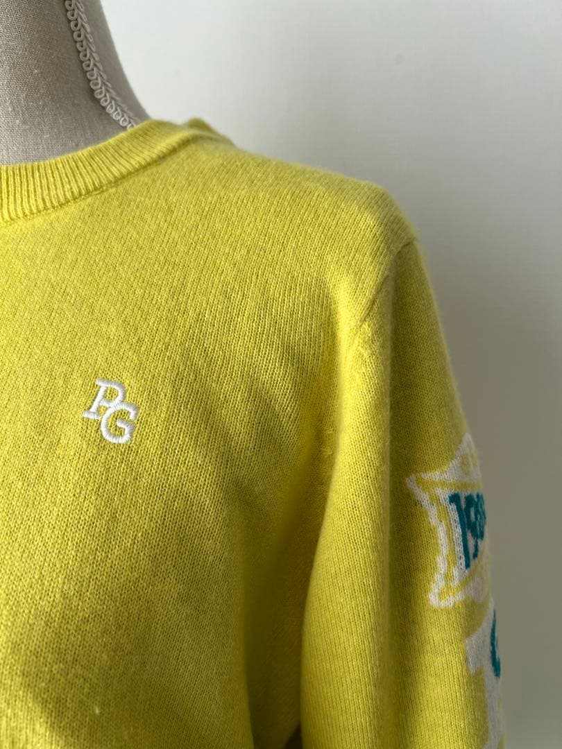 パーリーゲイツ　グリーンイエローカシミア　ディアプレックスセーター