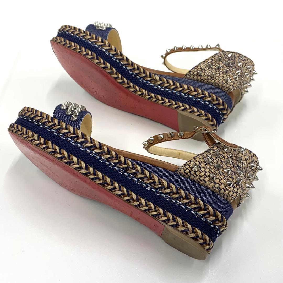 クリスチャンルブタン マドモニカ スパイク デニム サンダル ブラウン系