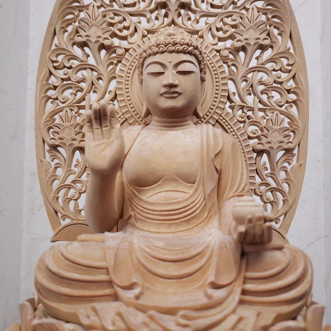 Ｂフライデー蔵出し特価仏像★ヒバ材 薬師如来坐像4.5寸★お薬師様総高さ50cm