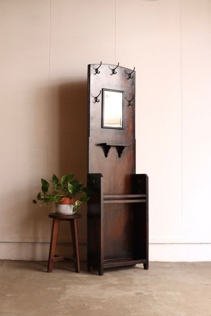 大正ロマン 洋館で使われていたアンティークコートスタンド 希少なコンパクトサイズ