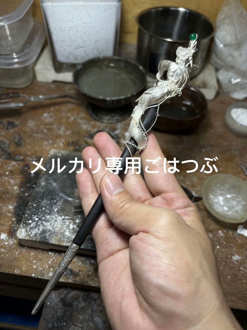 アクセサリー手作り　銀製作品　スネーク神　置物/簪