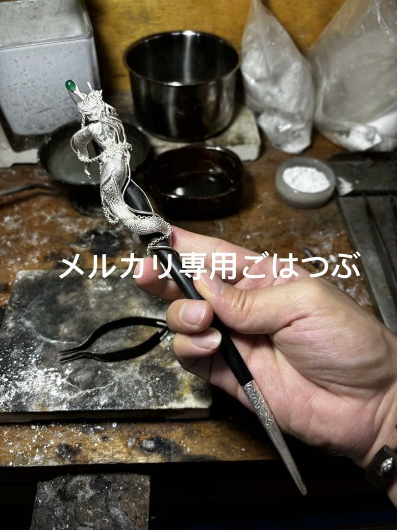 アクセサリー手作り　銀製作品　スネーク神　置物/簪