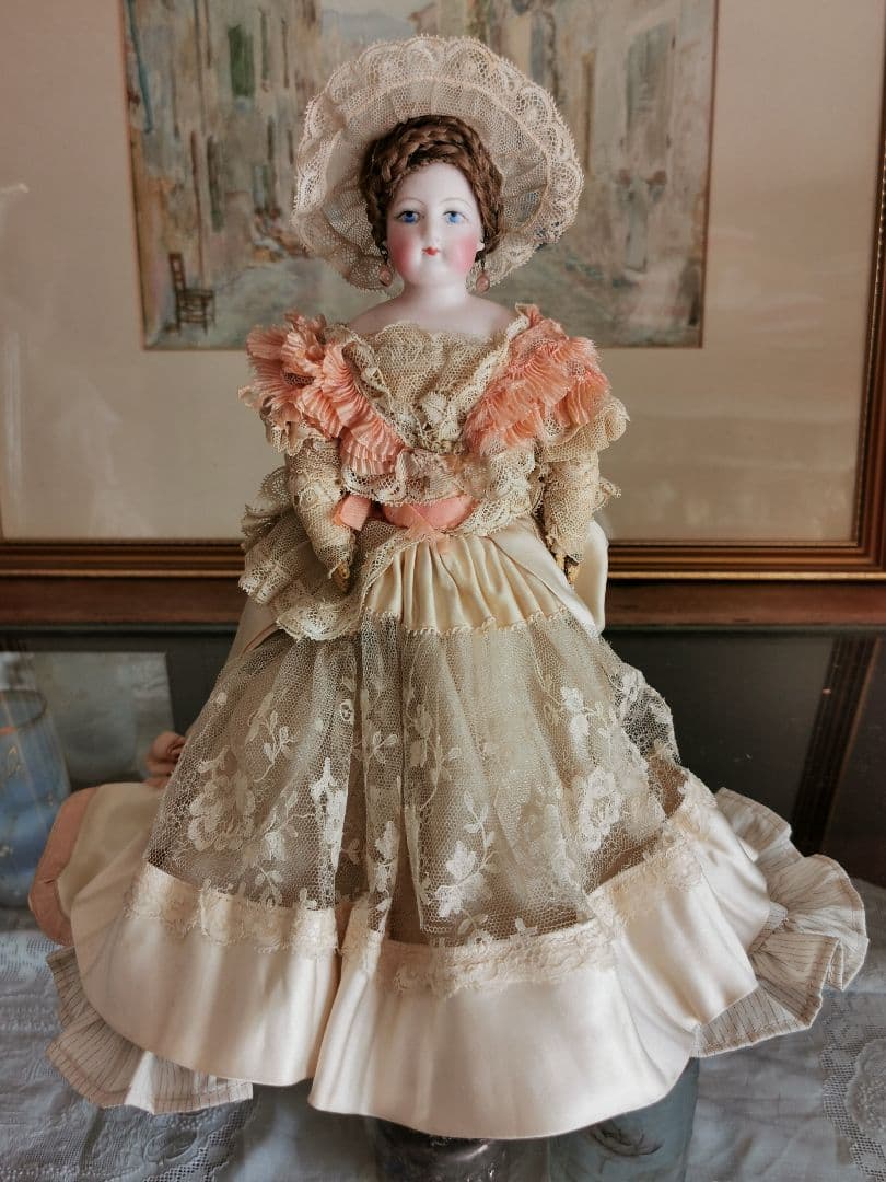 アンティークフランス ゴーチェビスクドール シルクタフタ＆レース４層ドレス19c