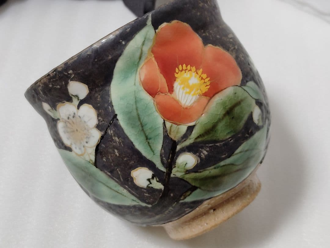 京焼　清水焼　陶葊　陶あん　椿と梅　カップ＆ソーサー　ペア