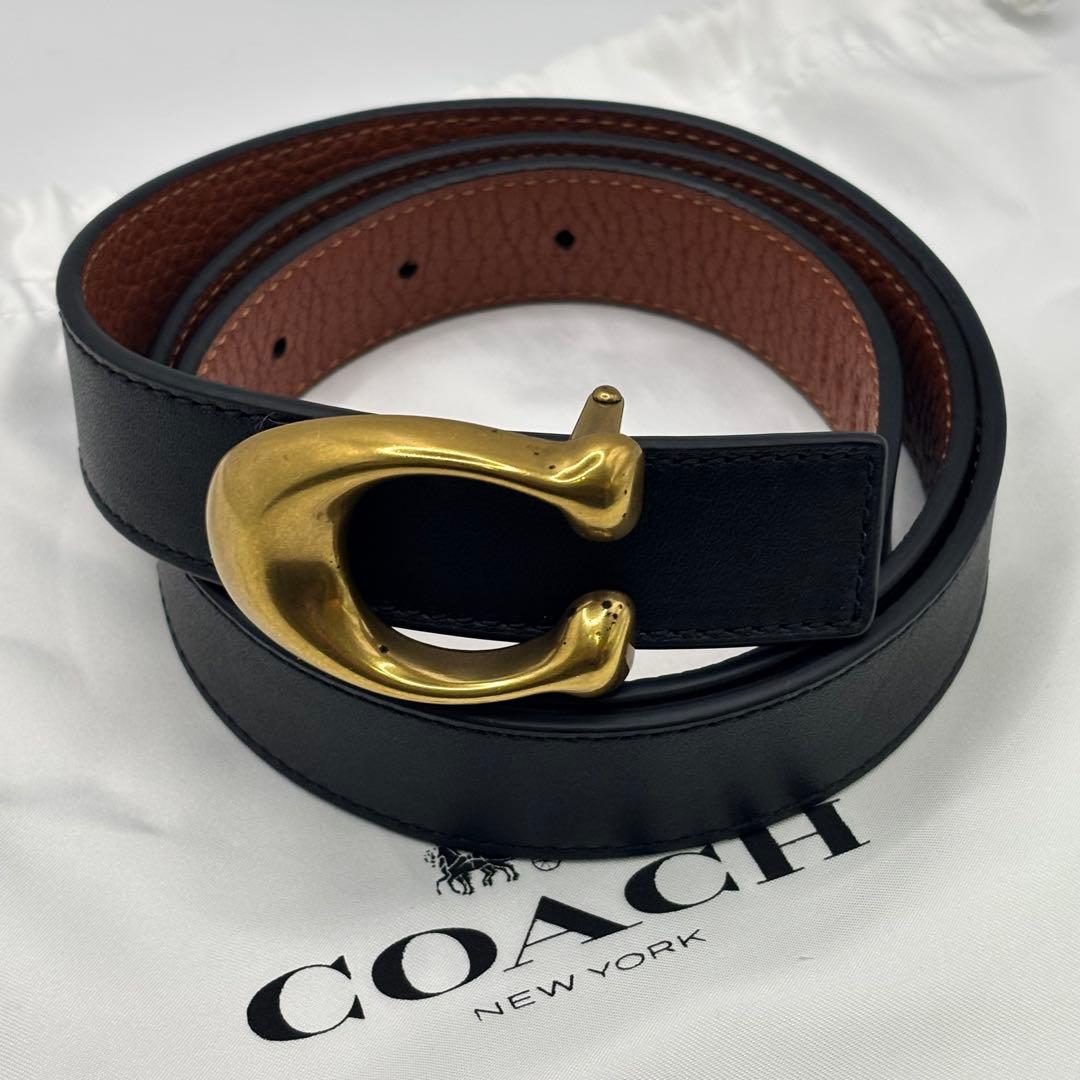 【未使用】coach☆Cバックルリバーシブルベルト 黒＆茶
