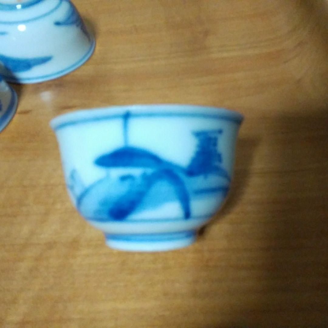 九谷焼　古九谷焼　手描き　染め付け　猪口　１０客