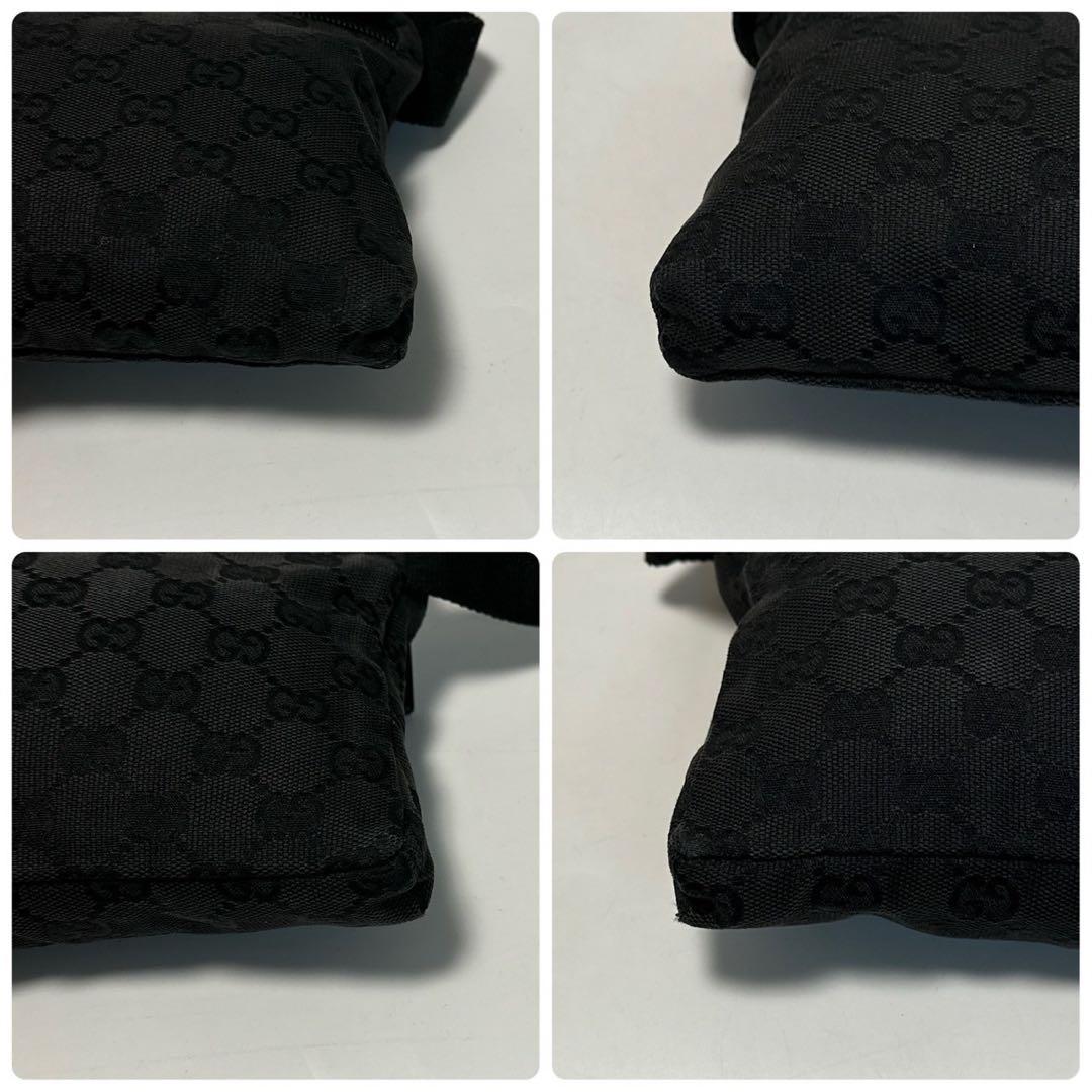 r17【美品】グッチ　GGキャンバス レザー　ブラック　ウエストポーチショルダー