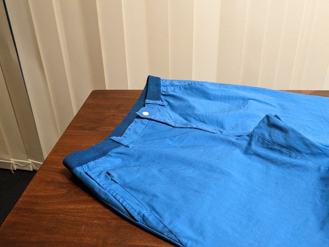 ビームス　ゴルフ　ロングパンツ　ベルトデザイン　ウエストゴム　ストレッチ　青