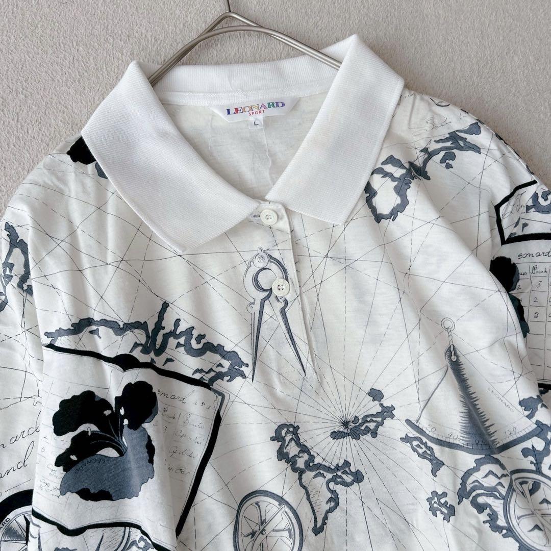 希少✨LEONARD レオナール　地図柄　長袖　トップス　白　洗える◎ L