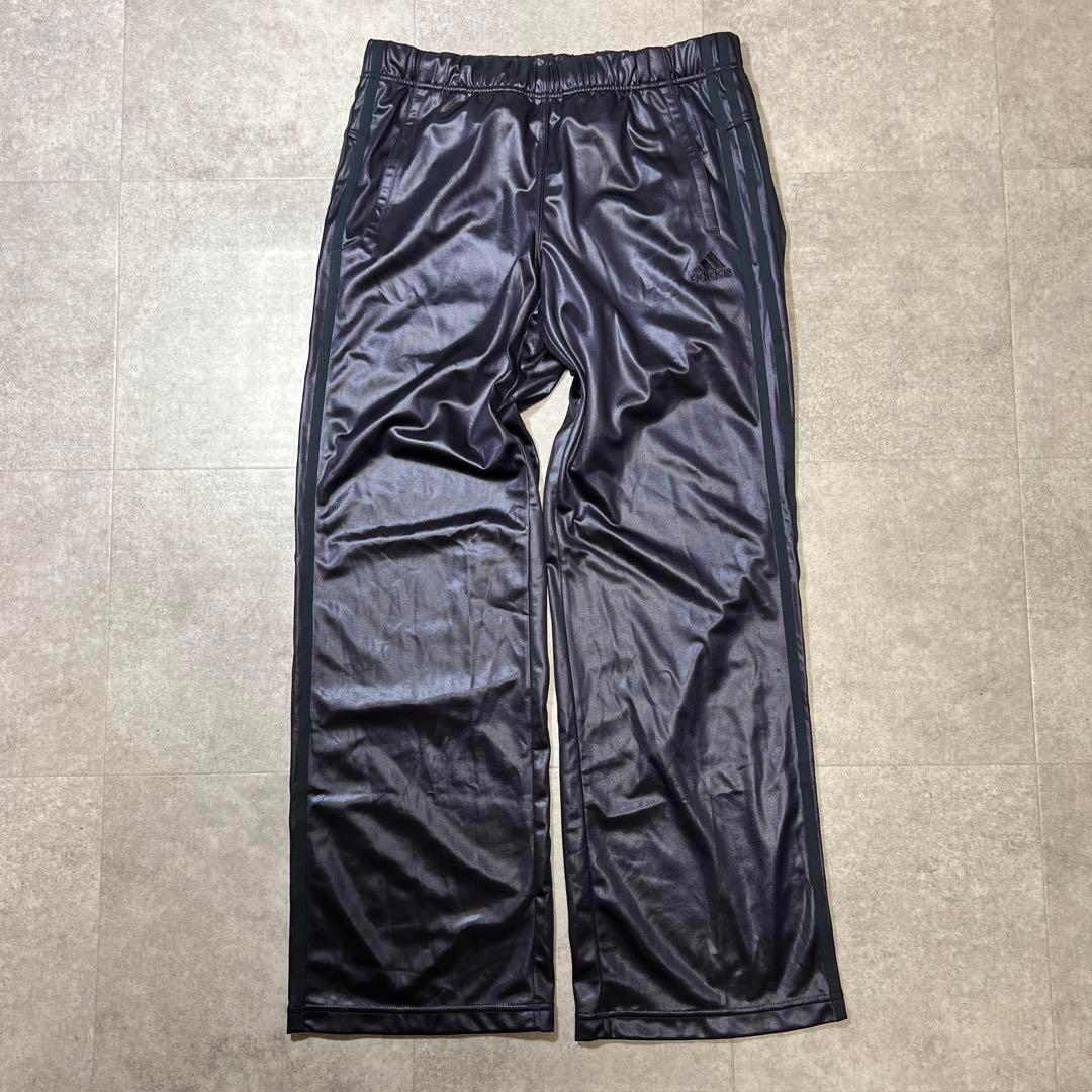 美品✨　オールド　アディダス　トラックパンツ　ワイド　テクノ　光沢　パープル　L