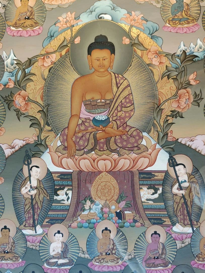 薬師如来 手描き 仏画 額装