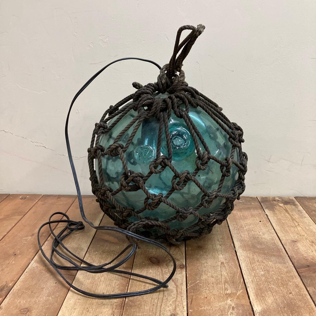 A-2 ヴィンテージ 特大 ガラス浮き玉 網付き ランプシェード ライト