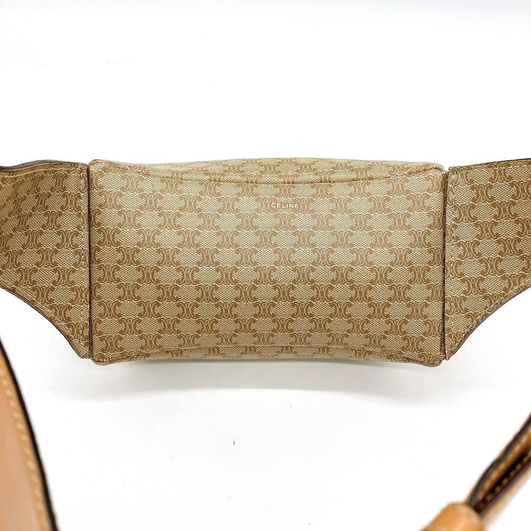 【CELINE】ボディバッグ　ウエストポーチ　マカダム柄　ゴールド金具　ベージュ