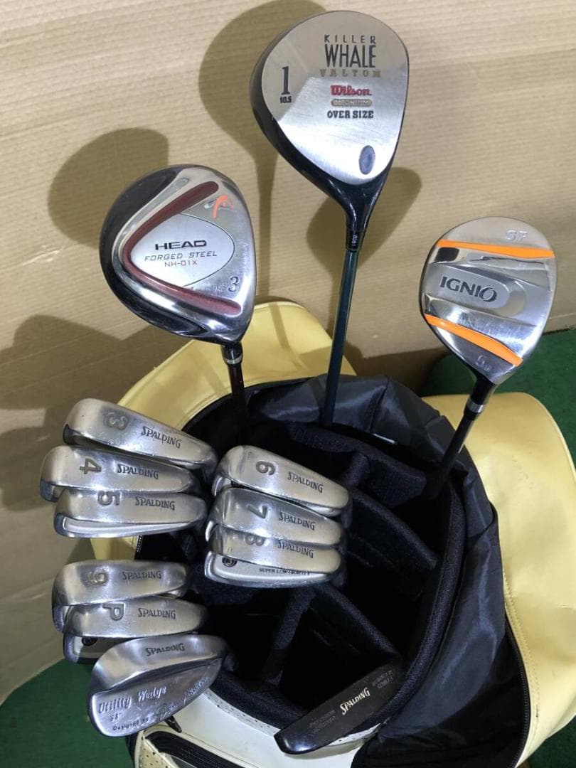 男性向け右打ち用 中古ゴルフクラブセット スポルディング など混成 13本組