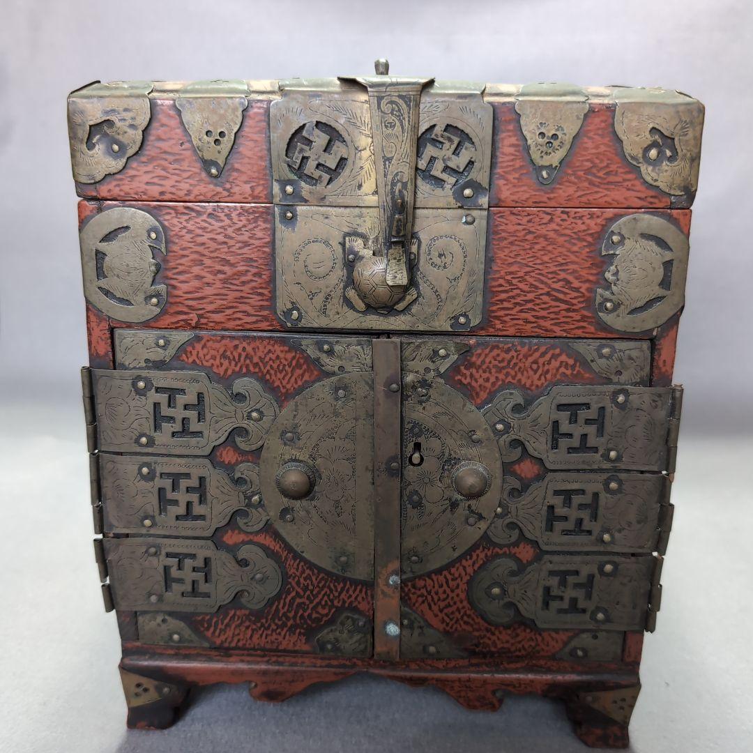 李朝朱漆塗櫛箱　李朝化粧箱　木製箱　 朱漆塗櫛箱　李朝収納箱　李朝民芸家具