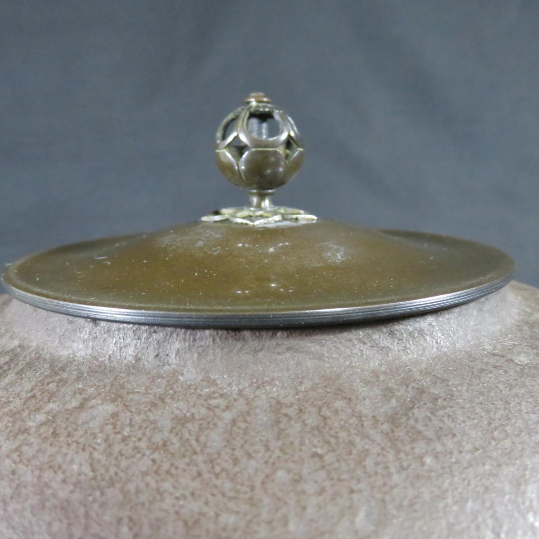 茶釜 茶道具 唐銅風炉 切合鬼面釜 木箱 共箱 在銘