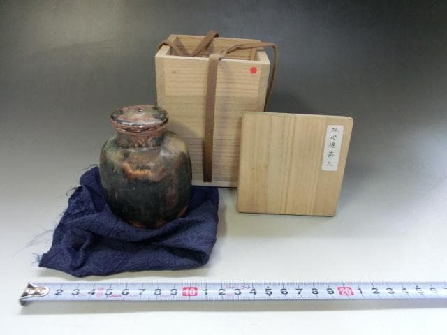 茶入れ■祖母懐茶入れ 飴釉 時代物 桐箱付 古いお茶道具 古美術 時代物 骨董■