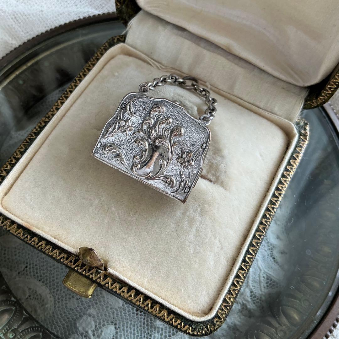 【ｍ】フランスアンティーク ミニチュア　バッグ　シルバープレート