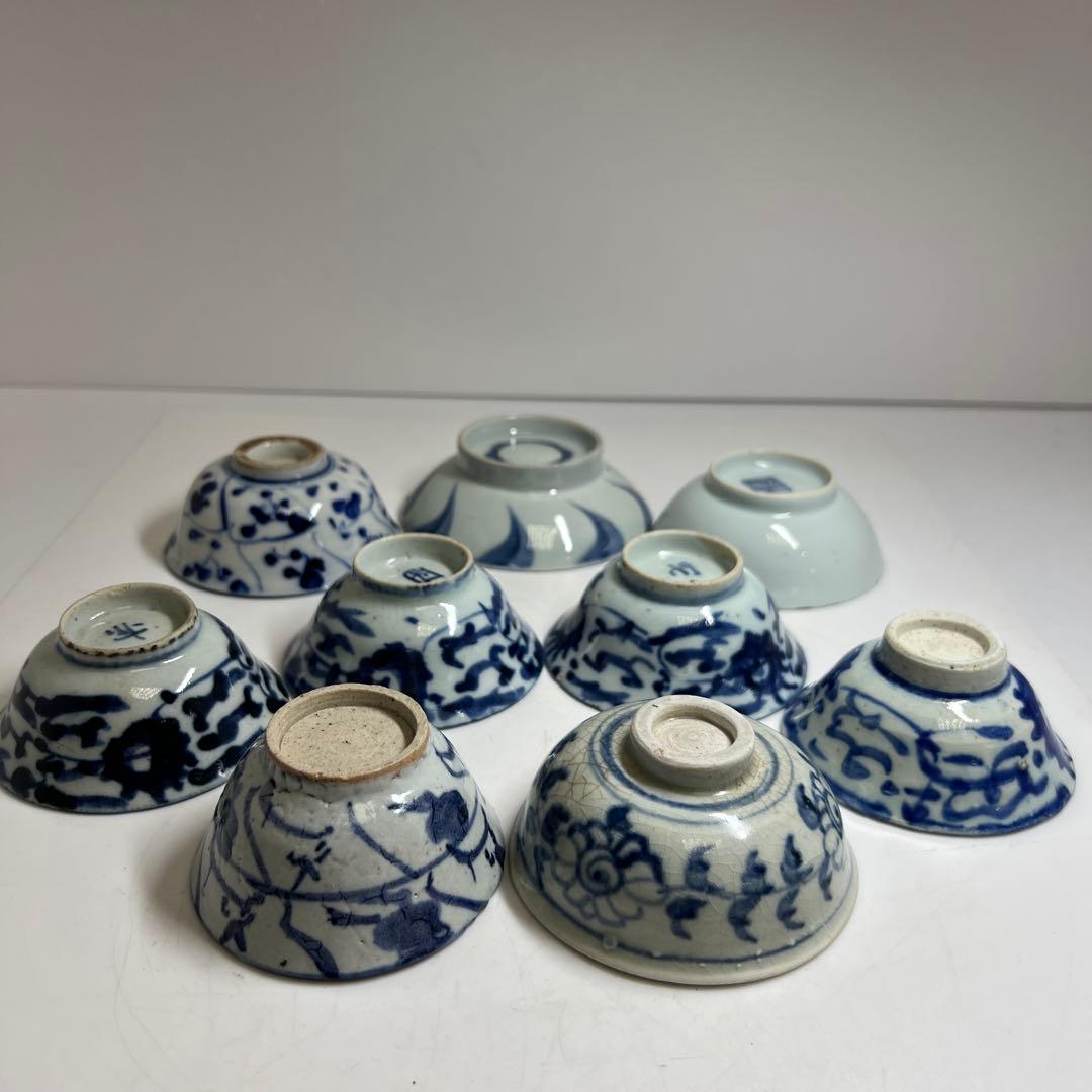 中国清時代　新渡青花盃色々　口径約7.5~10.3㎝　東Y7-1223①タルサ