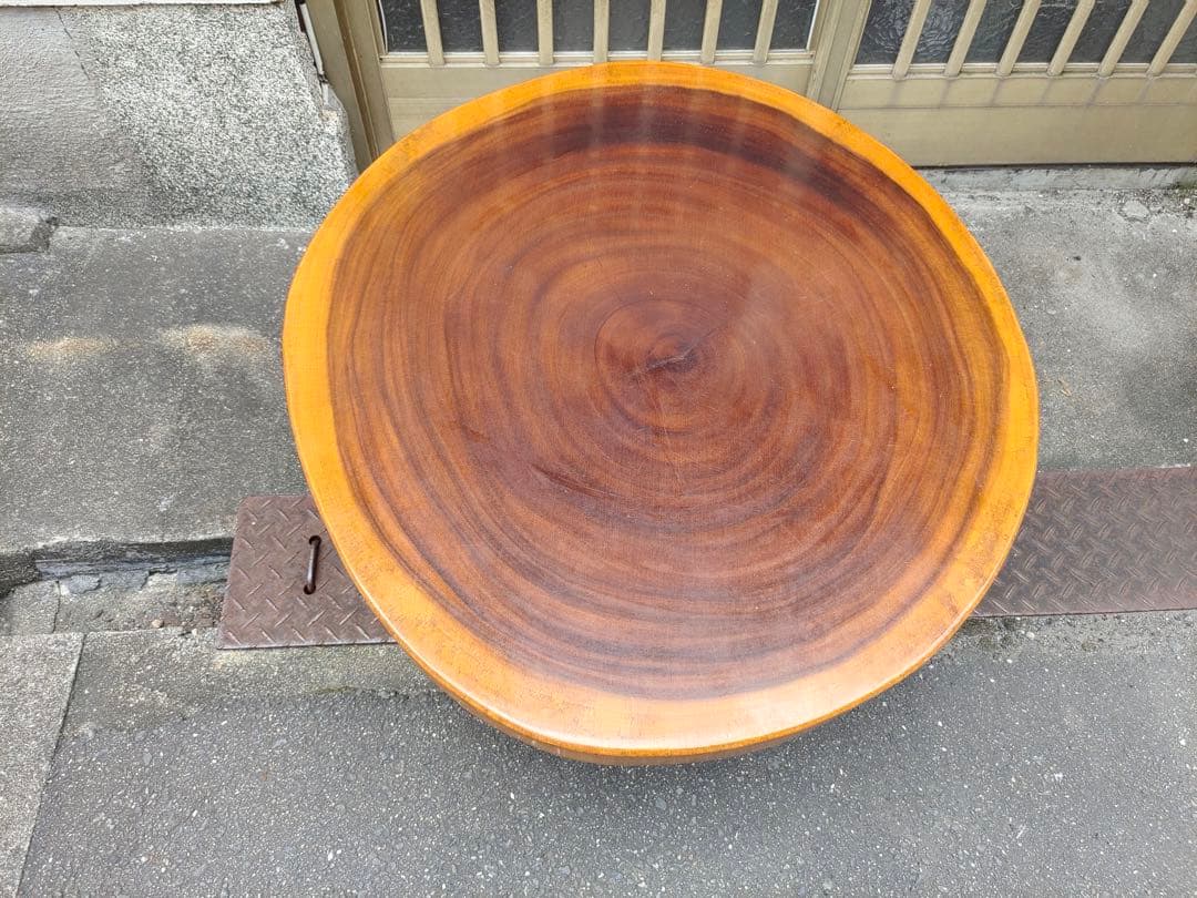 無垢材の自然形状座卓　花台　盆栽台　一枚板　輪切り　脚付き　時代テーブル　日本製