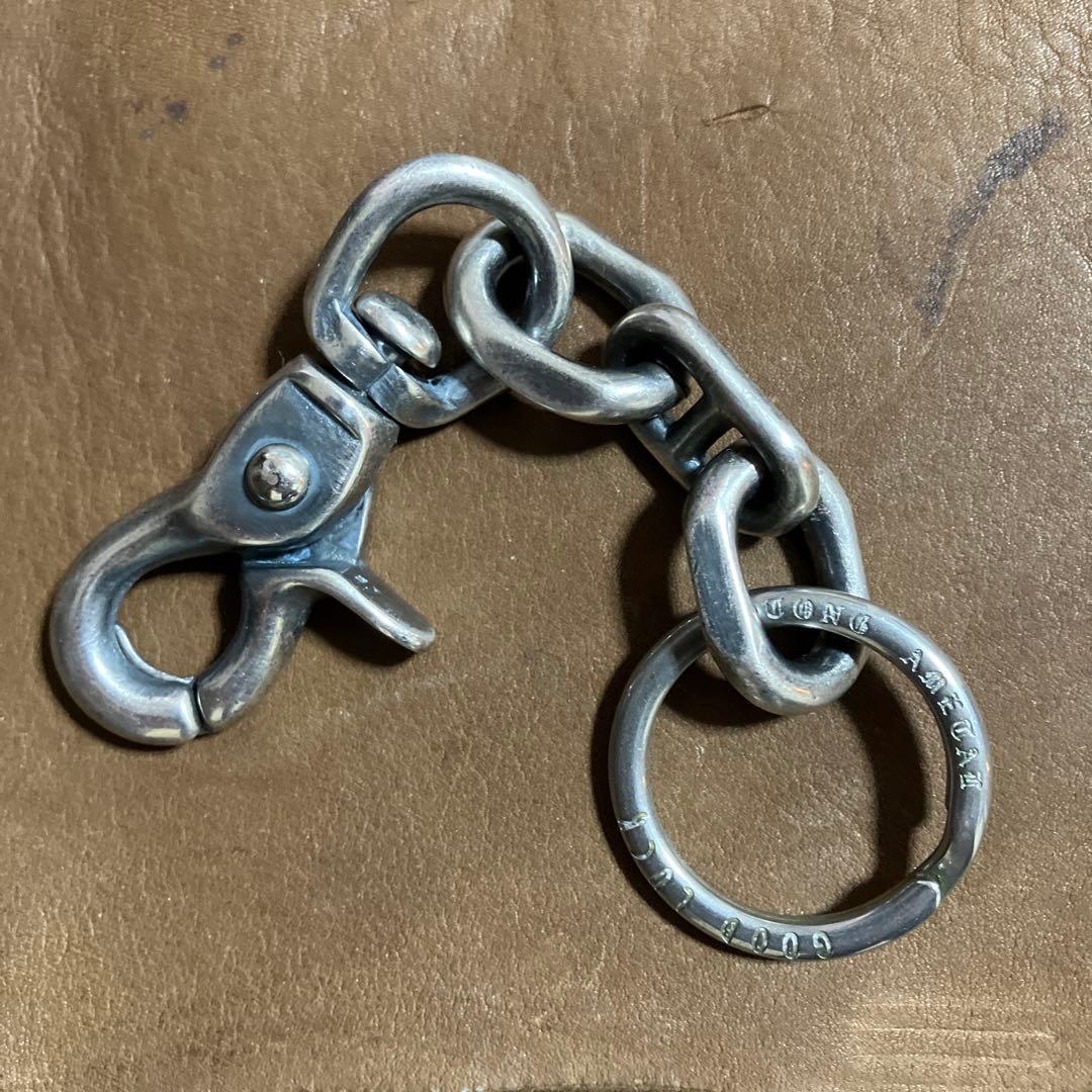 ブラス製　シルバーメッキキーチェーン　新品未使用！刻印入り二重リング付き