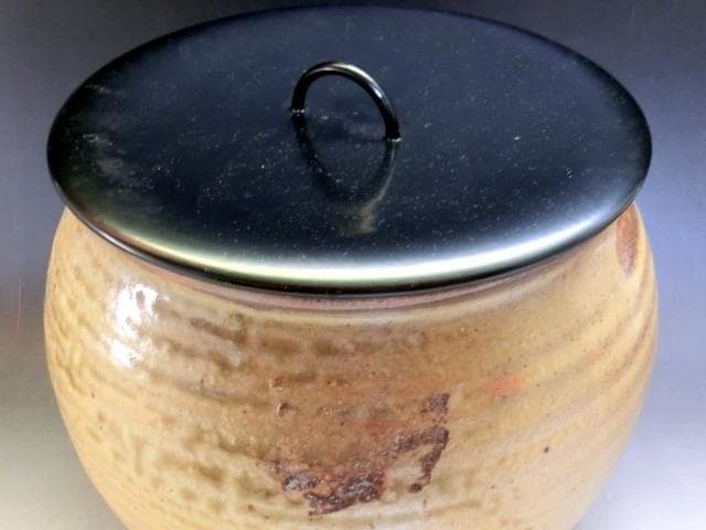 水指■丹波焼き 塩壷型【祥公造】漆器の蓋 塗蓋 桐共箱 お茶道具 時代物 骨董■