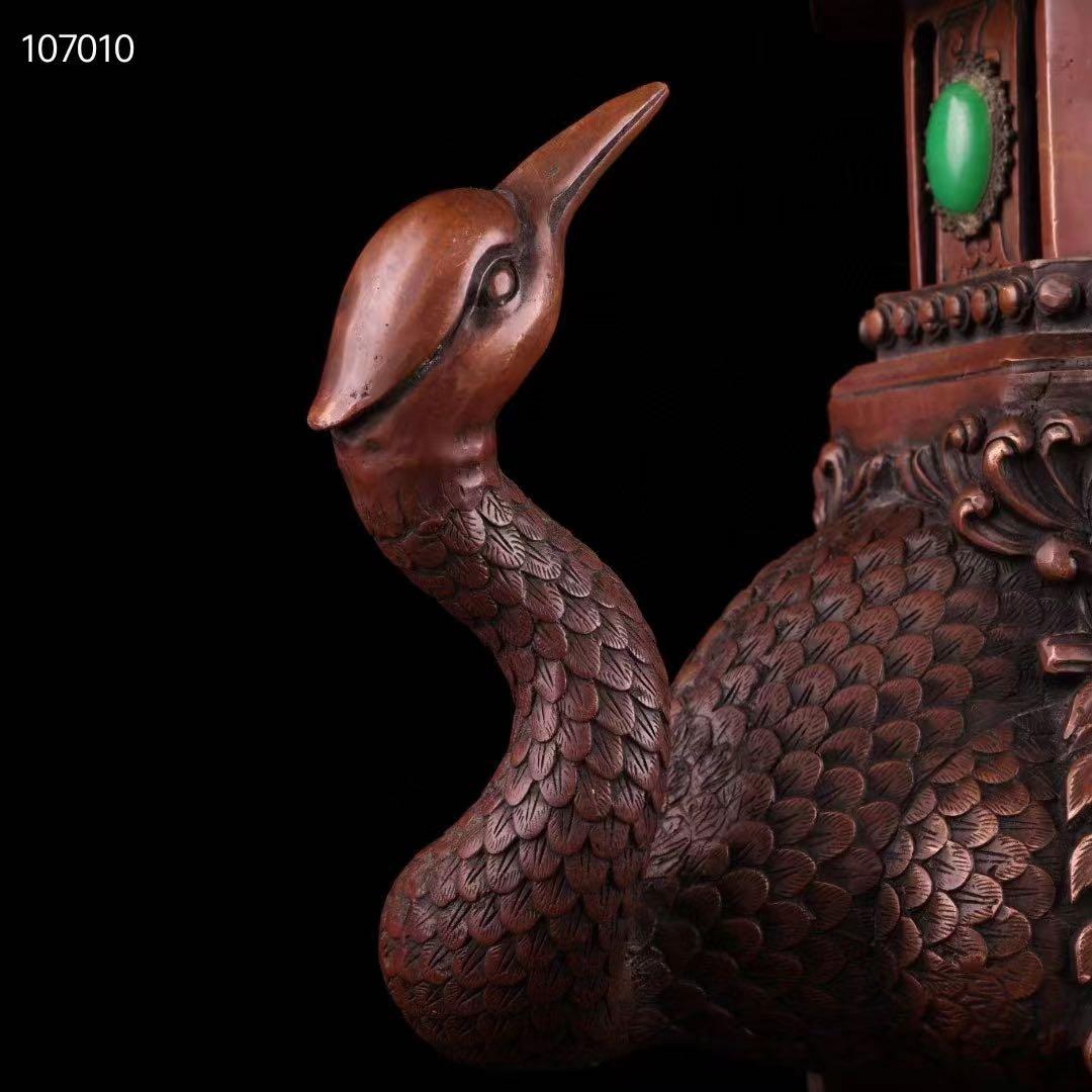 中国古美術・旧蔵純銅製ダチョウ塔型香炉・4.8kg・大器・文房具・置物・風水開運