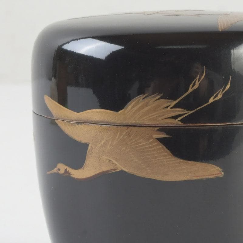 茶道具　黒漆　鳥蒔絵　棗　銘「千歳」　裏千家十一代玄々斎極め箱　V　9787