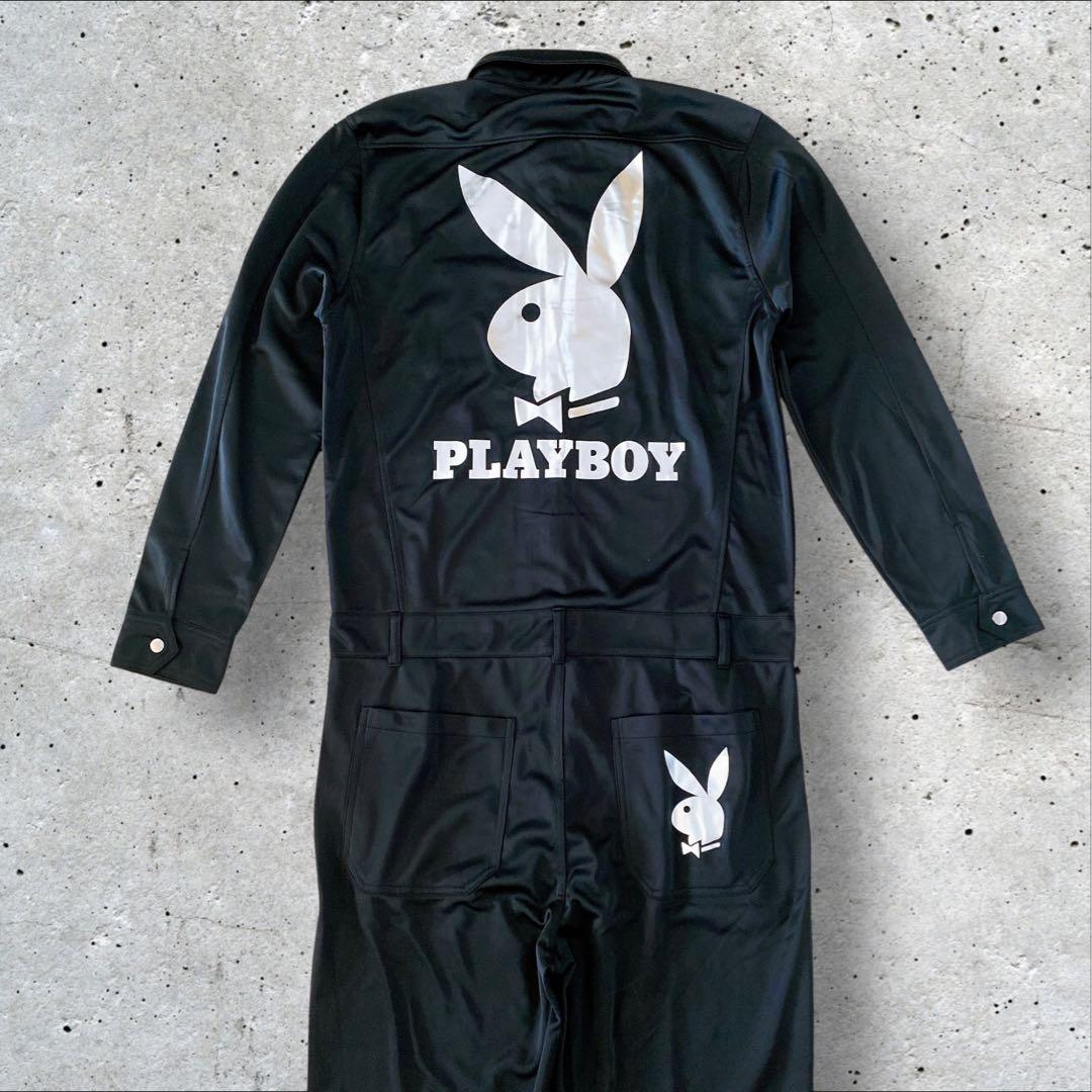 【美品】プレイボーイ　つなぎ カバーオール　バックプリント シルバー　【L】