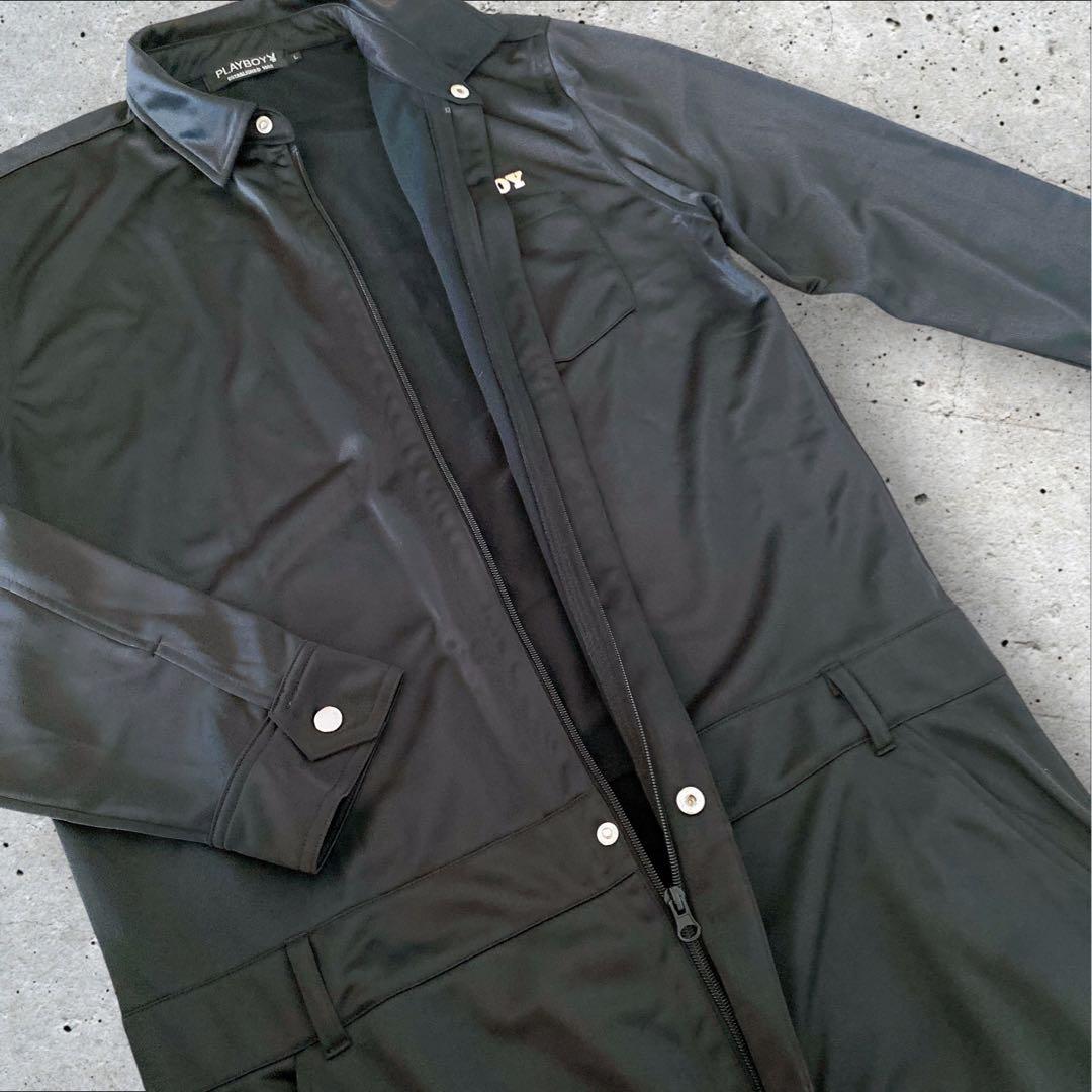 【美品】プレイボーイ　つなぎ カバーオール　バックプリント シルバー　【L】