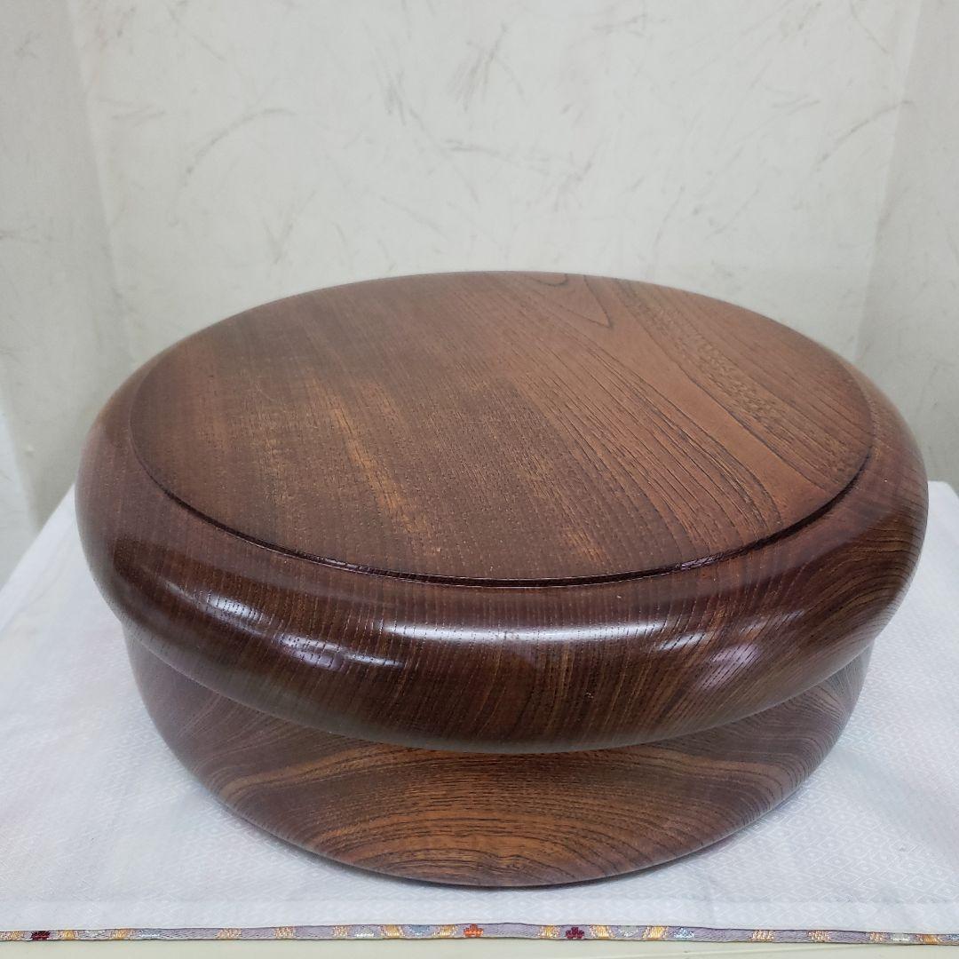 蔵出し特価欅製 無垢茶びつ茶箱 円形 蓋(お盆)付き直径３３cm 高さ１３cm