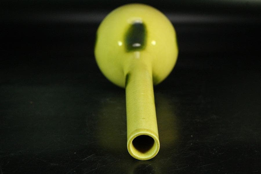 茶道具 永楽善五郎作 黄釉鶴首 花入 共箱(K-XA951)