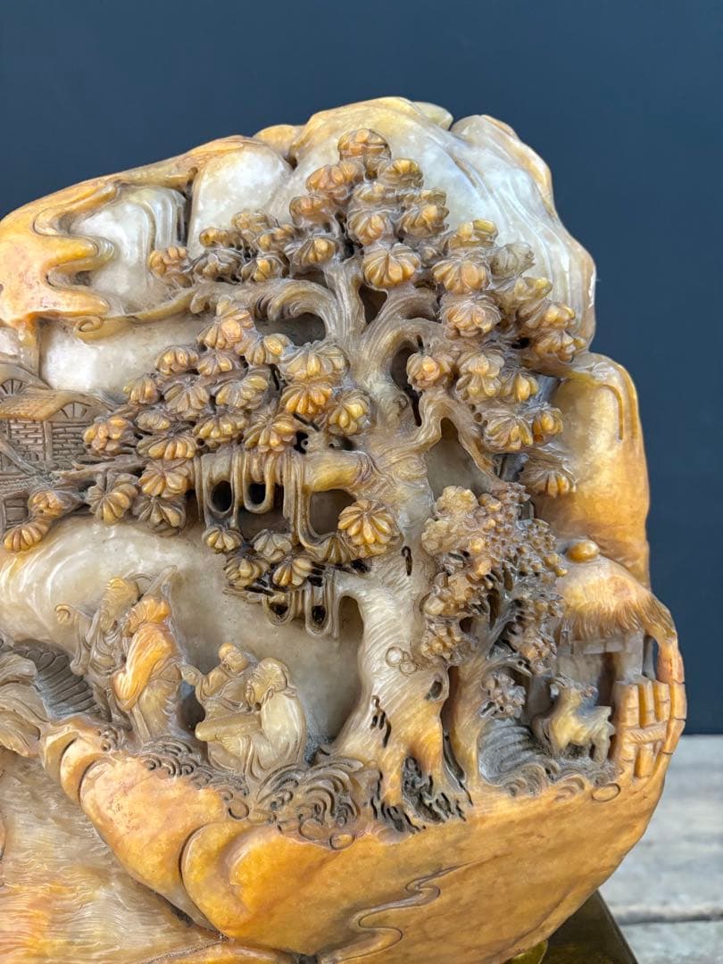 伝世蔵品　清国時代物　天然　寿山石 極細工彫刻　精緻な透かし彫りアンティーク逸品