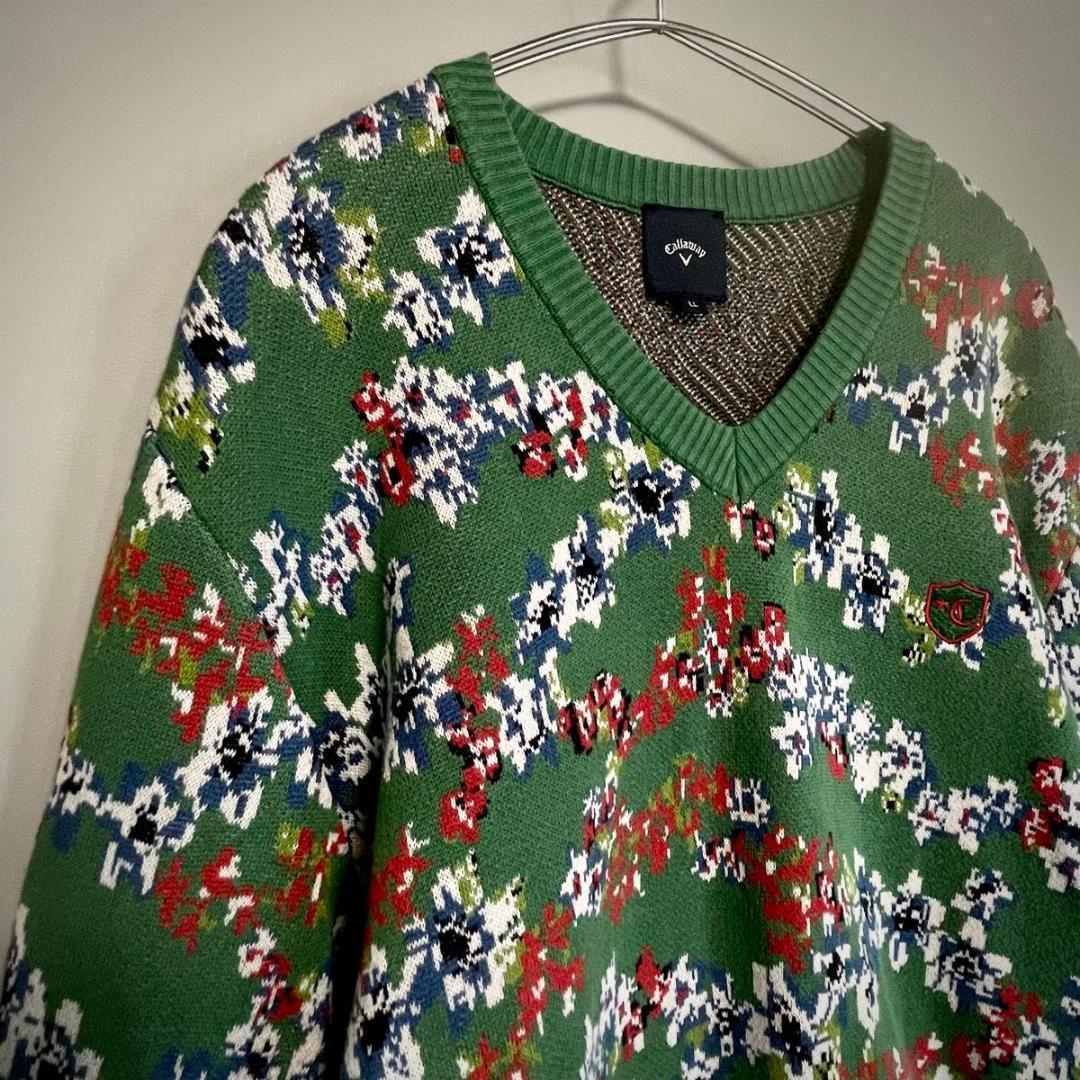 LL:Callaway 2.8万　日本製 総柄ニット 綿 未使用級 花柄 希少
