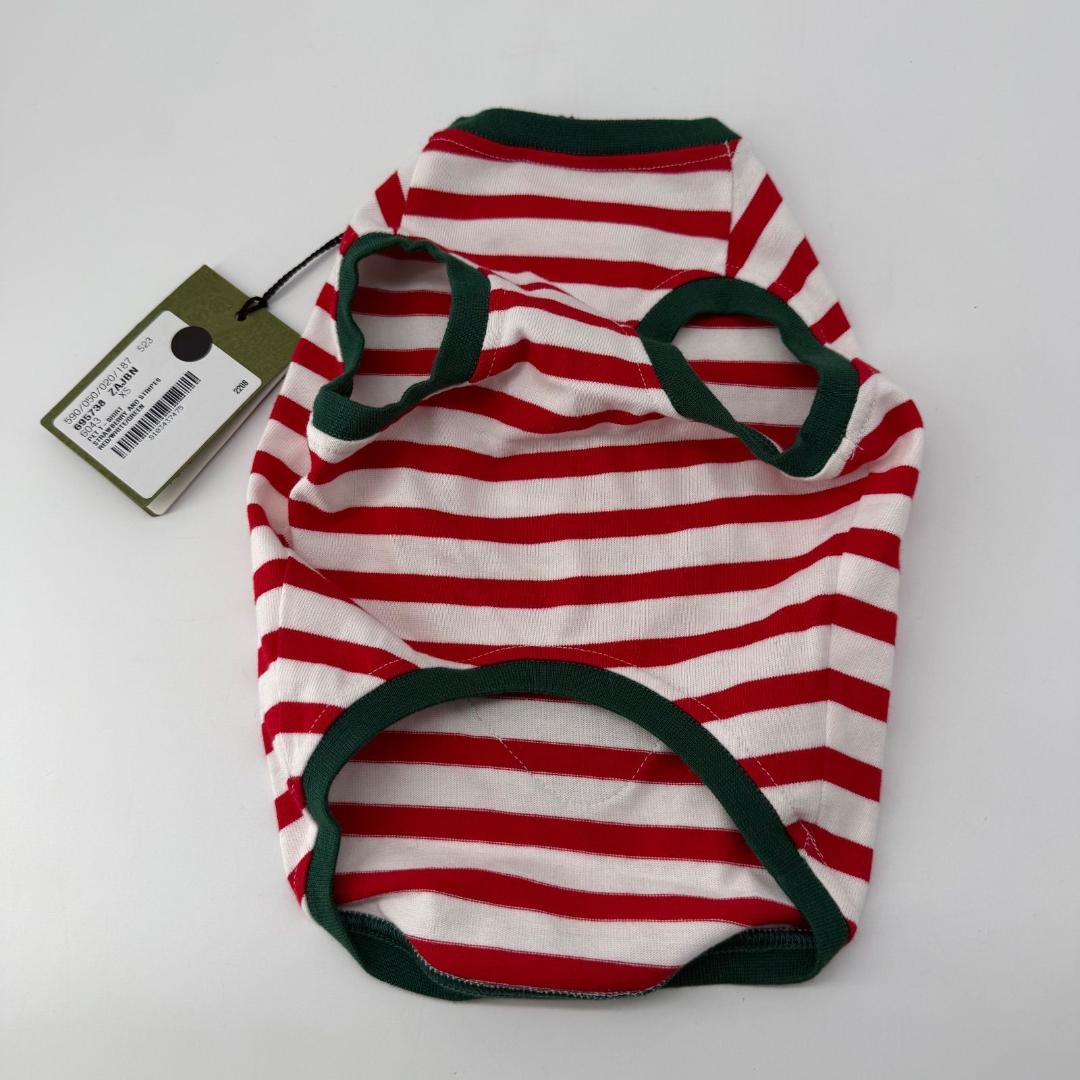 16250✨新品タグ付き✨GUCCI 犬服 いちご刺繍 赤白 ボーダー柄