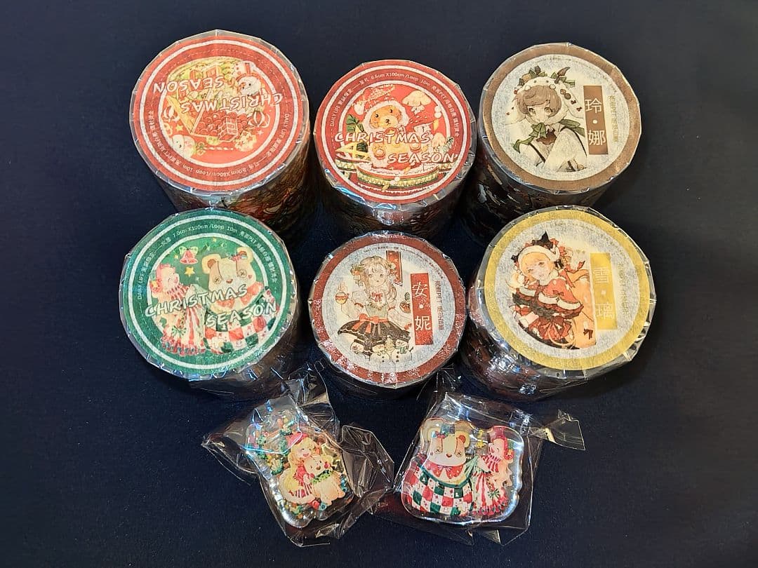 クリスマスSET ★ 海外 マスキングテープ マステ PET 装飾 人物 金ホロ