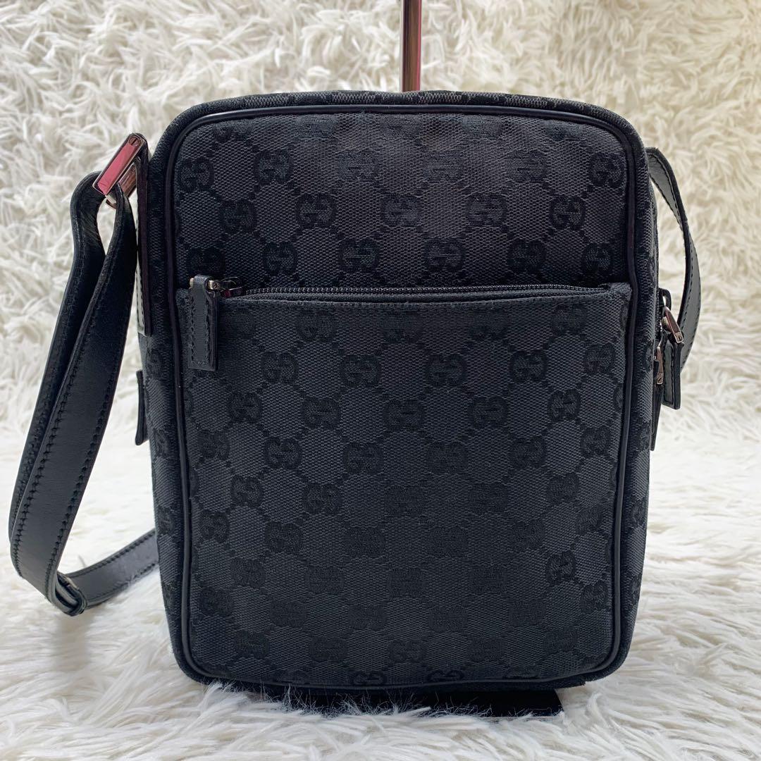 【✨極美品✨】グッチ ショルダーバッグ GGキャンバス レザー ブラック