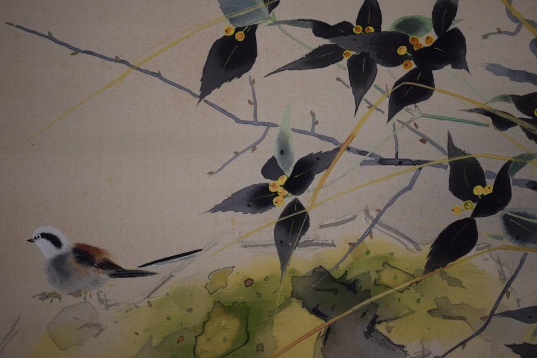 真作/北上聖牛/小鳥に小禽図/花鳥図/布袋屋掛軸HH-388