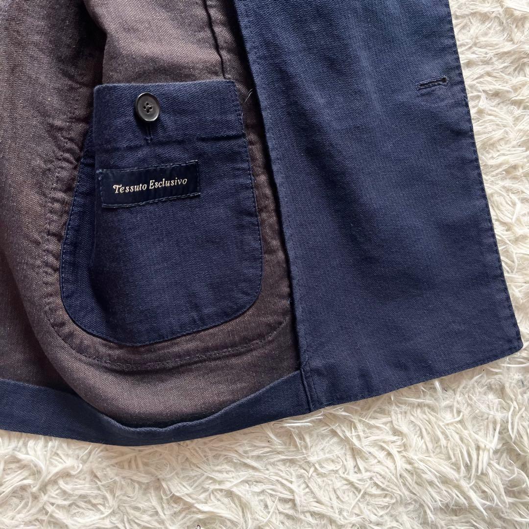 <美品>LARDINI 新ロゴ リネンコットン ダブル 紺ブレザー サイズ44