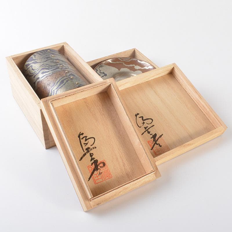 煎茶道具　富貴堂造　鎚起銅器　茶筒　茶托五客　共箱　2点まとめて　M　R6508