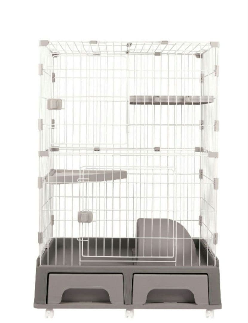 アイリスオーヤマ♡トイレ一体型、キャットケージ グレー2段♡