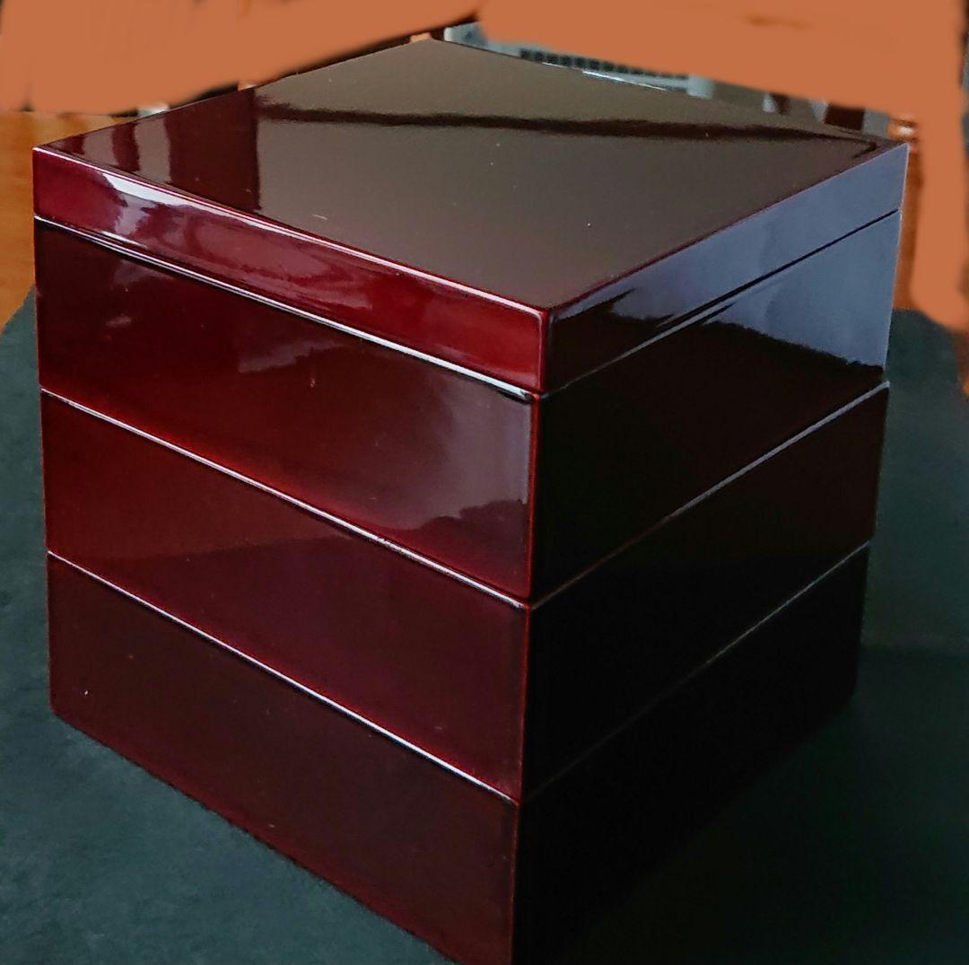 木製漆器 5.5寸三段重 本漆塗り 溜塗 内朱