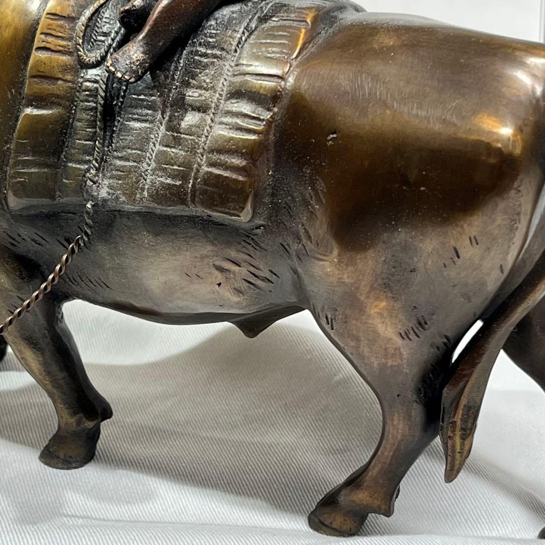 青銅製 置物 立牛童子 高岡伝統工芸士 瑞峰作 十牛図 騎牛帰家