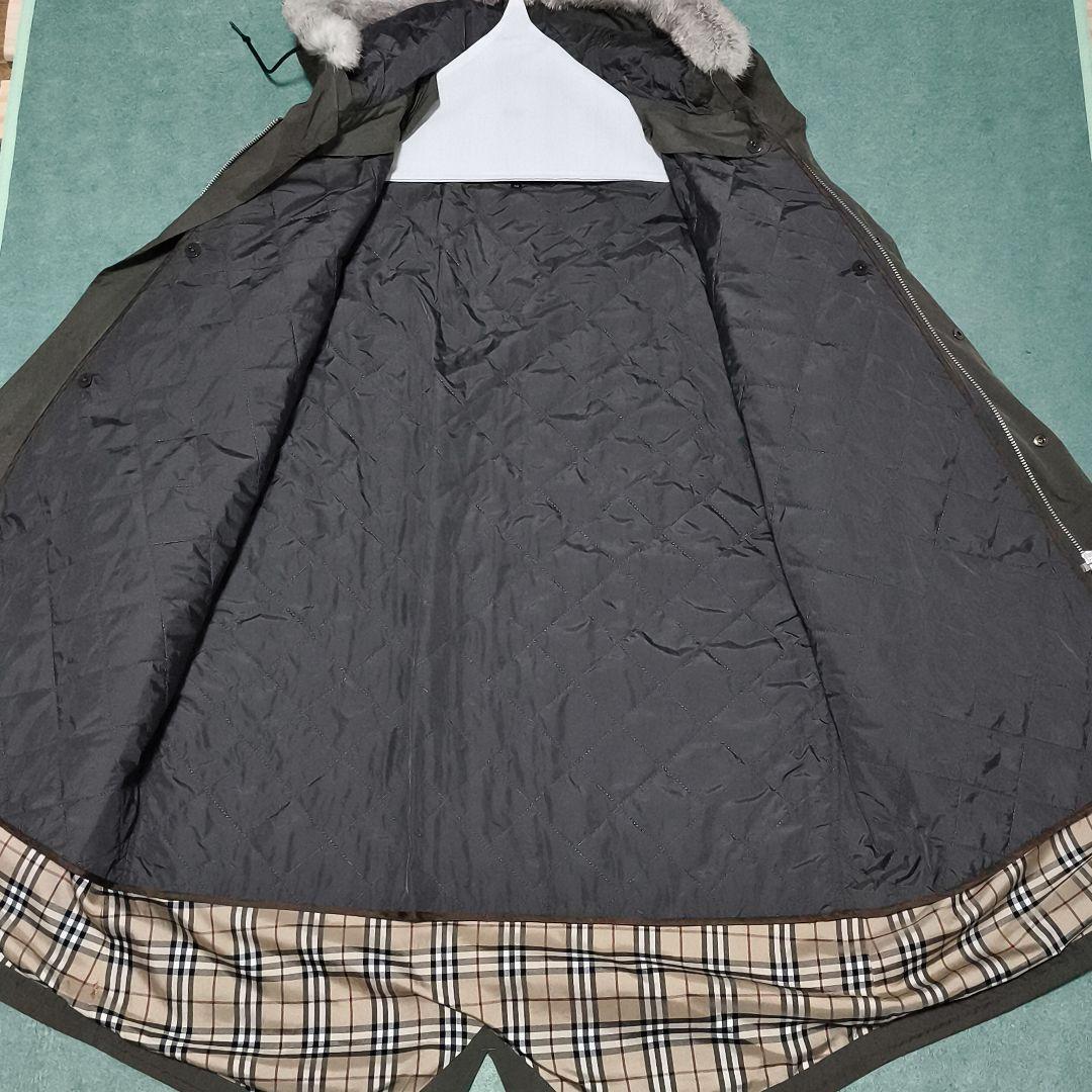 バーバリーブラックレーベル　モッズコート　裏地ノバチェック　ラビットファー