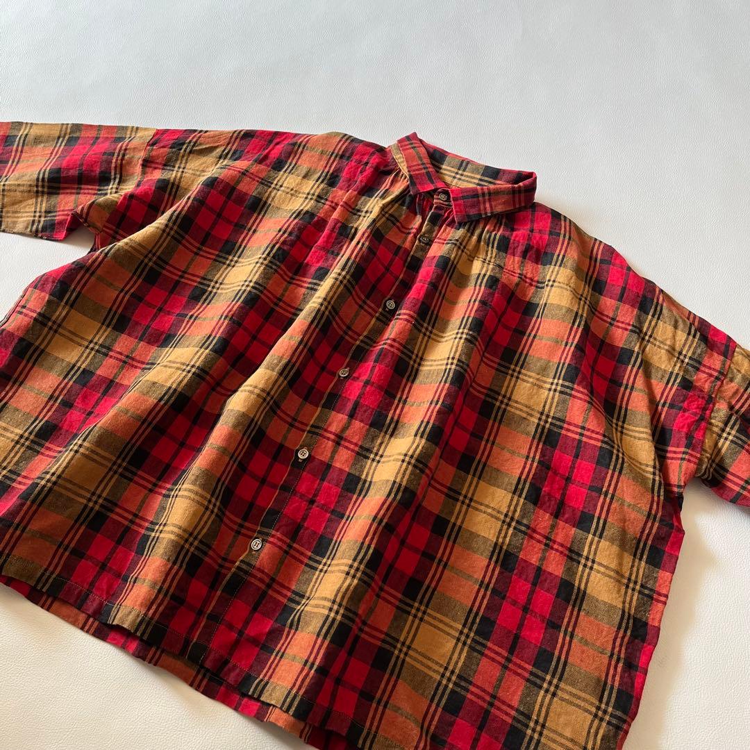 b1232＊ イチアンティークス リネンタータンチェックシャツ