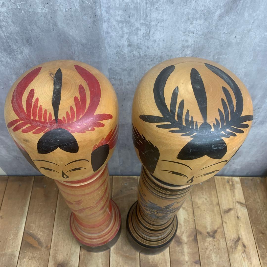 3F 【名工 平賀謙一 作】作並こけし 2体セット 伝統工芸品 サイン入り