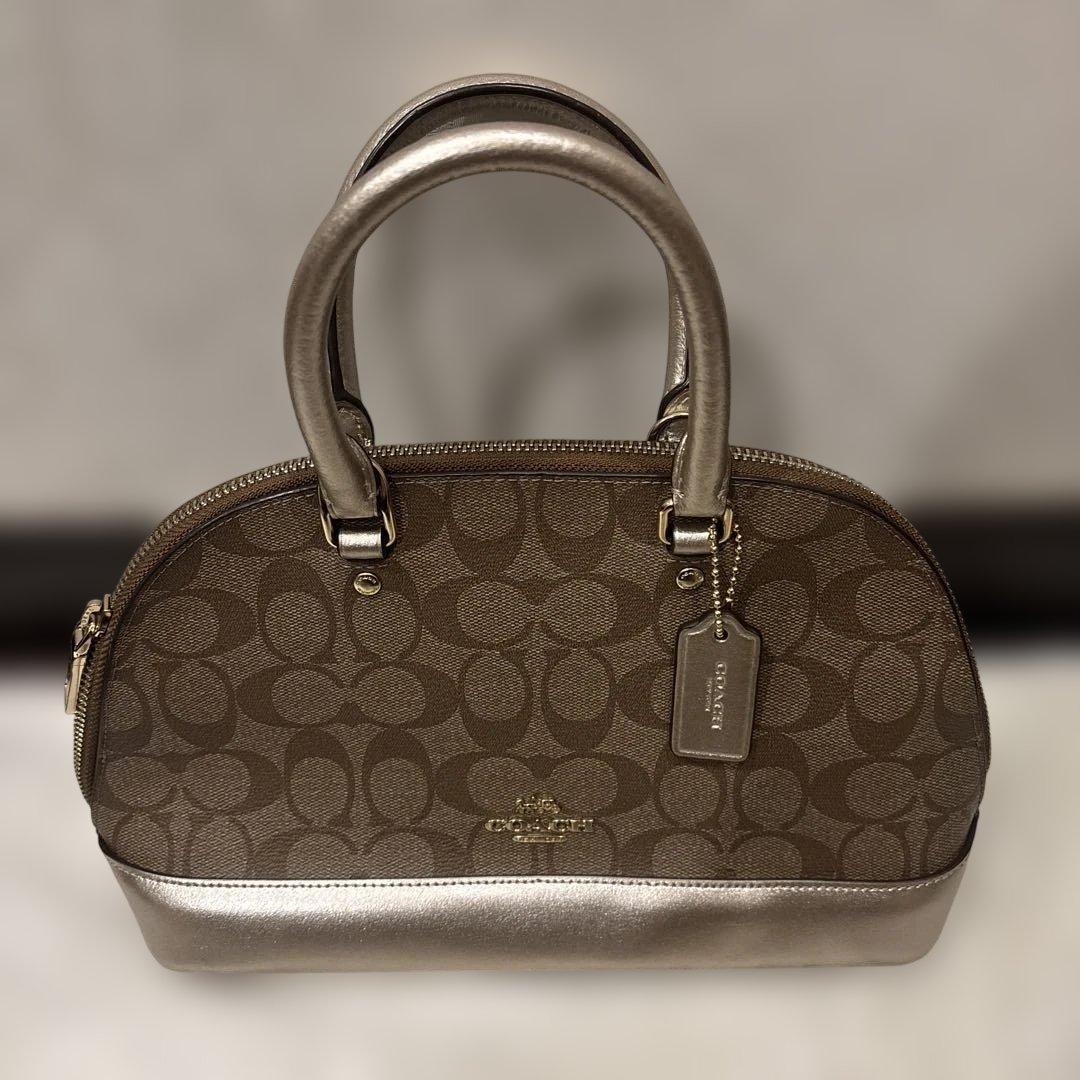 コーチ ハンドバッグ ブラウン シルバー ショルダー付き