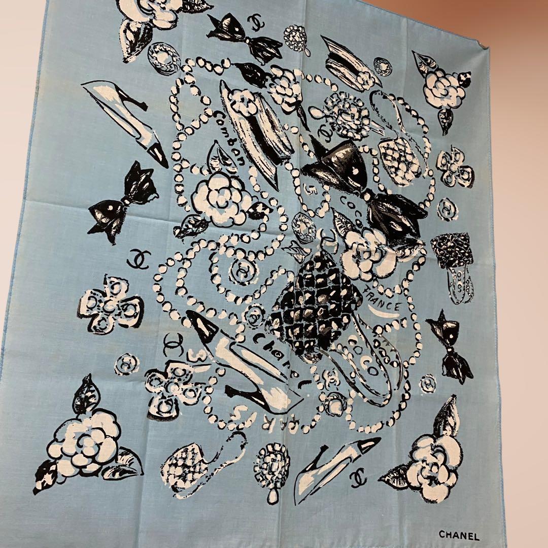 VINTAGE CHANEL ハンカチーフ ブルー カメリア ココマーク