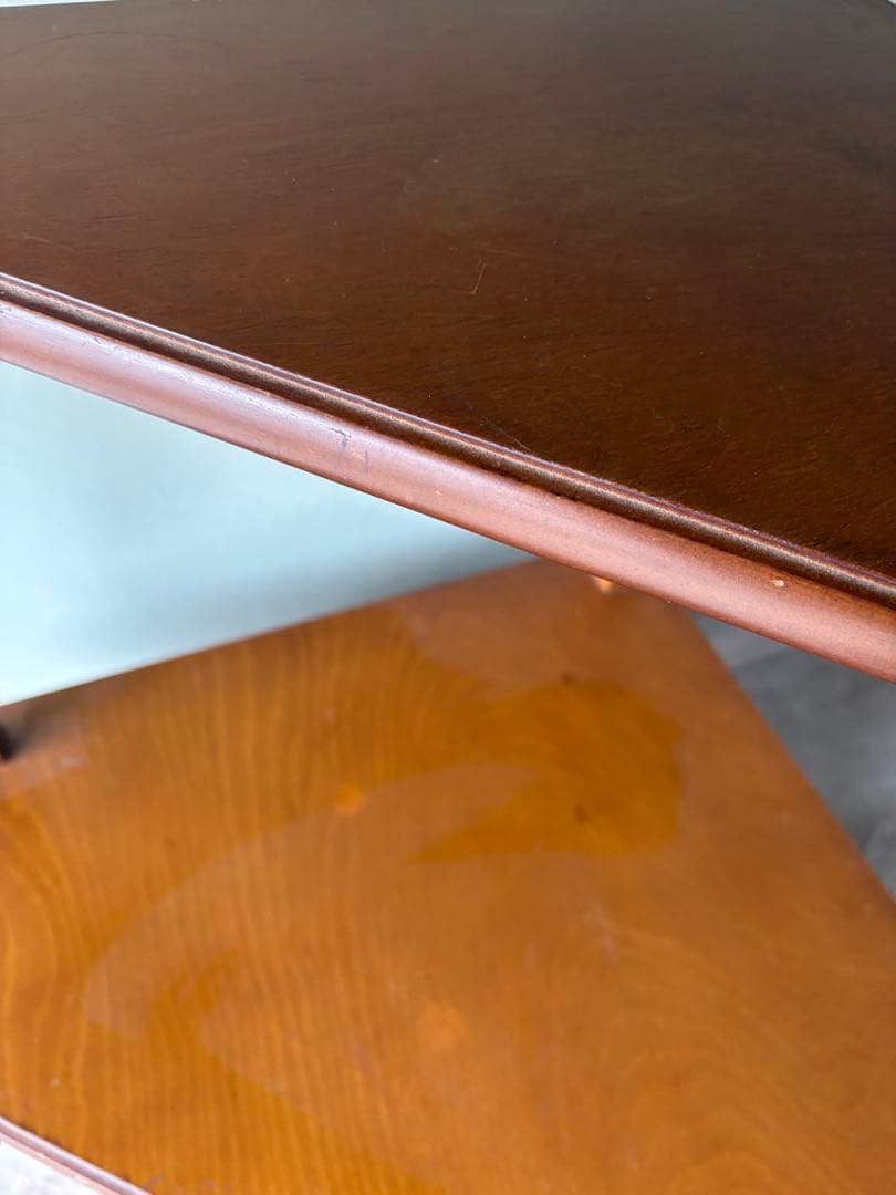 木製コーナーテーブル ブラウン 扉付き